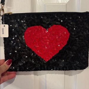 NWT - Black and Red Heart Sequin Clutch